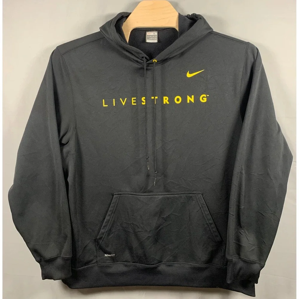 Nike Livestrong Fit Therma Hoodie Mens XL Black Yellow Pullover Sweatshirt